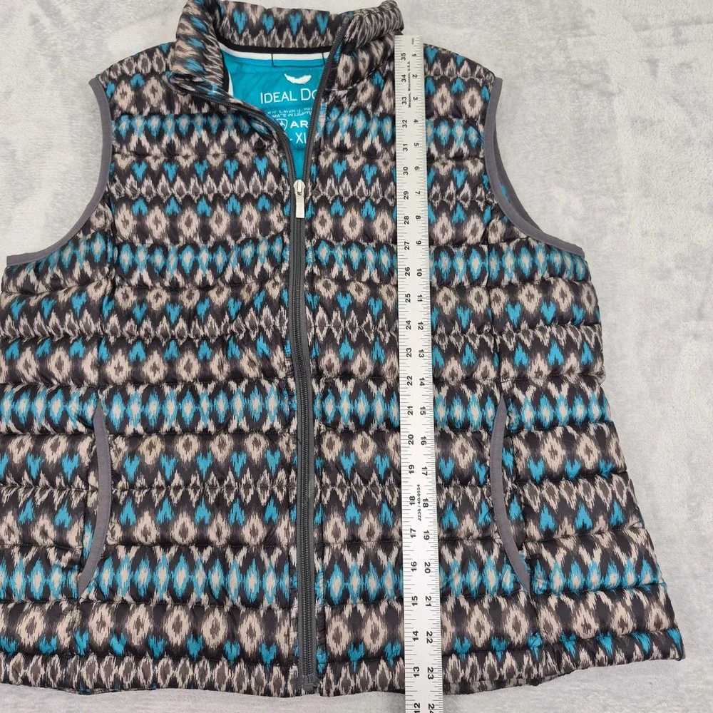 Ariat Ideal Down Puffer Vest Womens XL Blue Grey Ikat Geometric Packable Pockets
